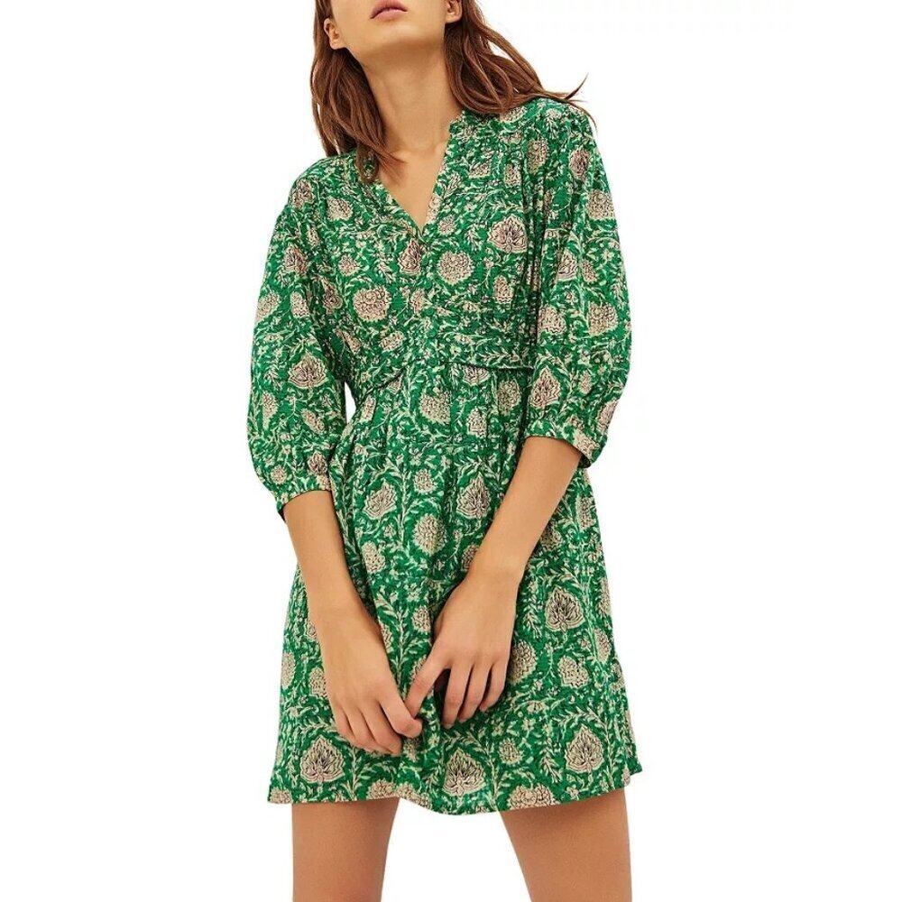 ba&sh Paz Green Floral Ruffled Mini Dress